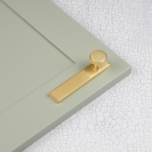Satin Brushed Brass Ribbed Cabinet Handle Collection in 7 Styles - 96mm Knob &amp; Backplate