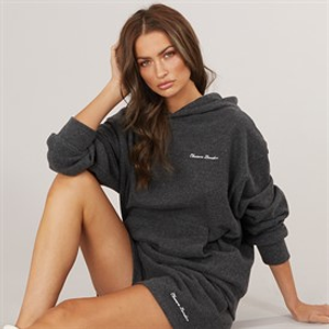 Closure London Womens Soft Knit Hoodie And Shorts Set Charcoal Marl