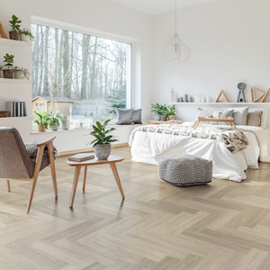 Lusso Bari Snowcap Poplar Herringbone Glue Down LVT Vinyl Flooring
