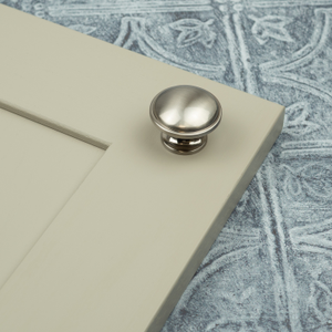 Brushed Nickel Faux Screw Cup Cabinet Handle 64mm Centres & Round Matching Knob Pull - 33mm Knob
