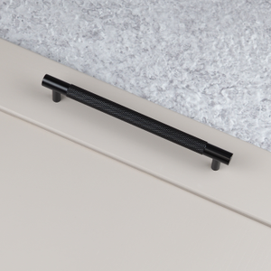 Matt Black Solid Brass Knurled Cabinet Bar Handles & Knob Pulls & Matching Coat Hook - 160mm Handle