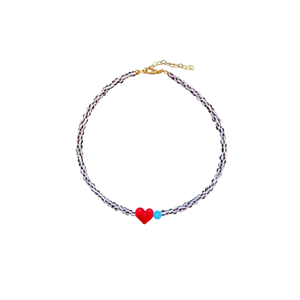 Small Talk | One Out Of Twentyfour — Striped Glass Bead Necklace With Murano Heart (15.5")