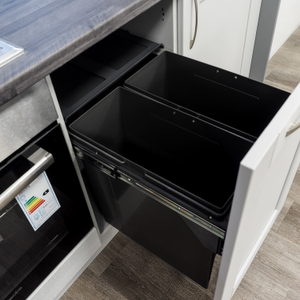 Integrated Soft Close Pull Out Kitchen Waste & Recycling Bin for 500mm Cabinet | 2 x 34L Bins 25kg Capacity Dark Grey Door Fixed