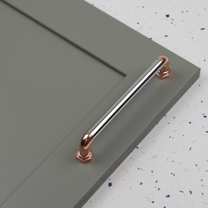 Polished Chrome & Copper Industrial Bar Handles in 2 Sizes - 160mm Handle