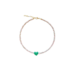 Small Talk | Five Out Of Twentyfour — Striped Glass Bead Necklace With Murano Heart (15.5")