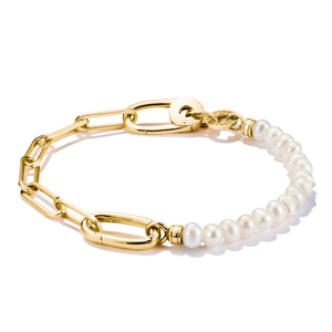 Connect Gold Plated Pearl One Link Paperclip Charm Bracelet