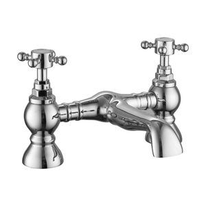 Traditional Bathroom Deck Mounted Bridge Bath Filler Tap - Crosshead Handles - Chrome