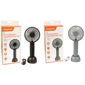 Kingavon 3 Inch Rechargeable Handheld Mini Fan with 3 Speed Settings and Removable Stand – Portable USB Personal Cooling Fan