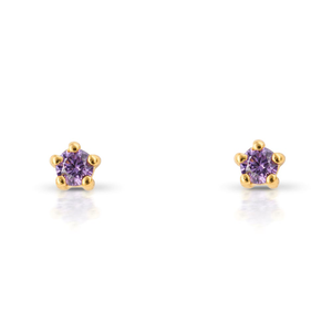 Signature Gold Plated Purple CZ TIny Stud Earrings