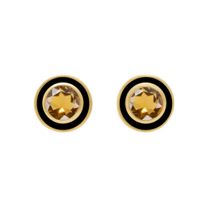 Citrine And Black Enamel Stud Earrings