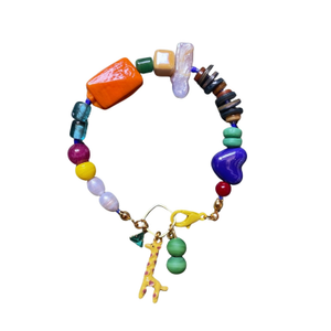 Giraffic Art – Colorful Handmade Beaded Bracelet With Giraffe Charm, Pearl, Mother Of Pearl & Glass Beads (7.5")