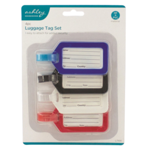 Ashley 4 Piece Colourful Luggage Tag Set – Durable Travel ID Labels for Suitcases, Bags and Backpacks