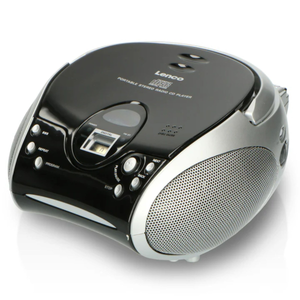 Lenco SCD-24 Black/Silver Portable Stereo CD Player with FM Radio and Headphone Jack – Compact Audio System for Home or Travel