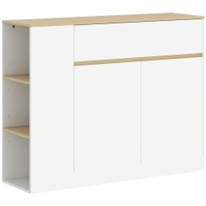 HOMCOM Mueble de Almacenamiento Aparador amplio compartimento de armario 3 estantes cajón 105x30x81,5 cm Blanco/Madera