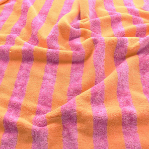 Tissu micro éponge de bambou rayée - Melon et bonbon