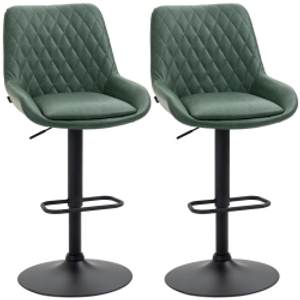 HOMCOM Conjunto de 2 taburetes de bar en cuero sintético altura ajustable giratorio a 360° con respaldo y reposapiés Verde oscuro