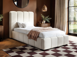 Solace+Co | Emilie Single Ribbed Ottoman Bed | Cream Boucle | BedKingdom