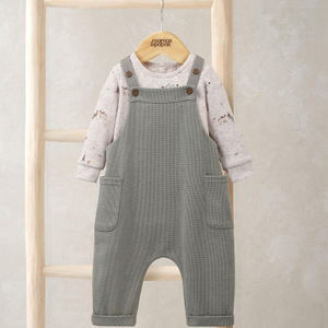 Mamas & Papas Waffle Dungarees & Moose Print Bodysuit Set