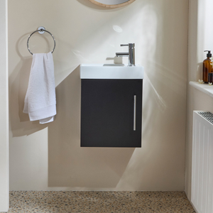 Milano Lurus - Black Grey 400mm Wall Hung Modern Cloakroom Vanity Unit with Basin and Chrome T-Bar Handle