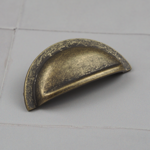 Antique Brass 76mm Hole Centred Cabinet Cup Handle & Matching Knob - 76mm Cup Handle