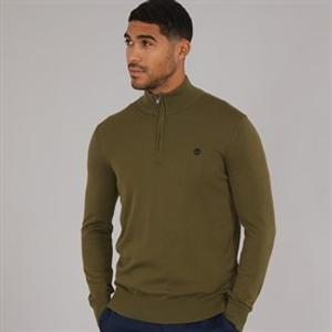 Timberland Mens Cotton YD 1/4 Zip Sweatshirt Dark Olive