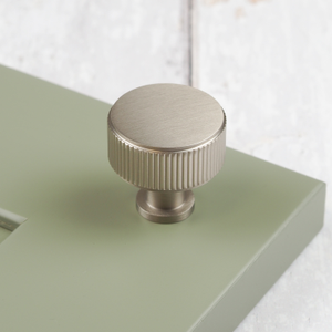 Satin Nickel Solid Brass Reeded Knurled Kitchen Handles & Matching Knobs - 35mm Knob