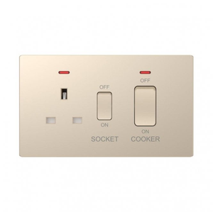 DE029CGS Screwless 45A DP Cooker Switch with Neon and 13A Switched Socket in Champagne Gold