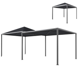 Outsunny 3 x 6m Garden Gazebo with Extendable Awning and Wheels, UPF30+ Metal Gazebo Canopy Shelter for BBQ, Dark Grey