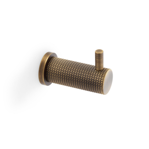 Solid Brass Knurled Wall Hooks in 3 Finishes - Antique Brass