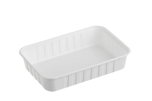 Genfac Ribbed Rectangle Plastic Container White 500ml - 50 / SLEEVE
