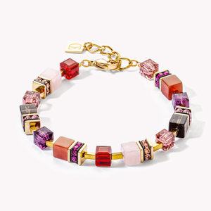 DELUXE GEOCUBE Bracelet Gold Plated Red Carnelian & Smoky Quartz