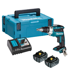 Makita DFS250RTJ Cordless 18V LXT Brushless Drywall Screwdriver - 2x 5Ah Batteries, Charger &amp; Makpac 2 Case