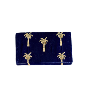 Velvet Mini Clutch Bag With Beaded Palm Trees
