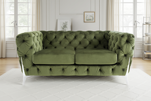 Velvet Sage Green Chesterfield 2 Seater Sofa With Silver Feet ALDERLEY