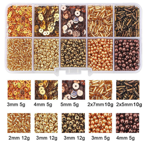 Coffret 80 grs perles de rocailles et sequins - Or