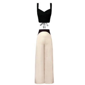 Doha Set Beige Black Sustainable Linen, Versatile Day-To-Night Outfit (L)