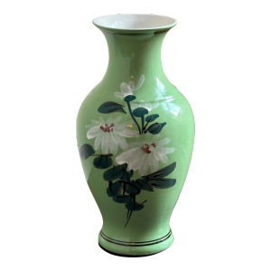 1950s Mint Green Floral Ceramic Vase