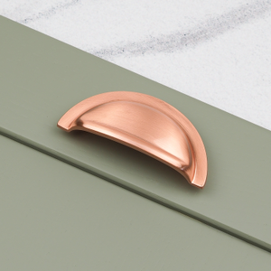 Satin Copper Cup Handle with 76mm Centres & 2 Sizes of Matching Knobs - 76mm Cup Handle
