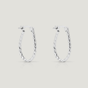 CANDY Spun Silver Oval Barley Twist Hoop Earrings