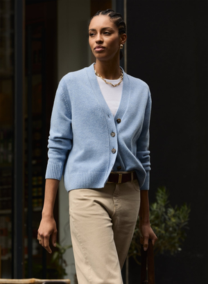 Celine V-neck Wool Blend Cardigan - 12 (UK Size 12) / Light Blue