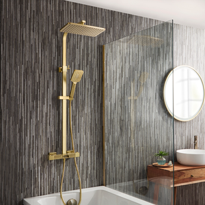 Milano Tolima - Modern Thermostatic Bar Shower Valve with Bath Spout, Shower Head and Hand Shower - Brushed Brass