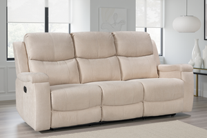 Beige Fabric 3 Seater Manual Recliner Sofa VISCONTI
