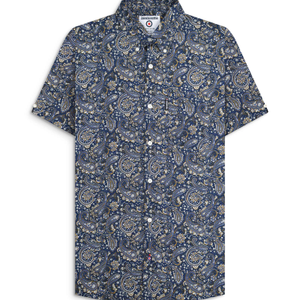 Lambretta Mens Paisley Shirt Short Sleeve Shirt - 2XL / Navy