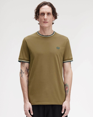 Fred Perry Mens Twin Tipped T-Shirt - Shaded Stone/Ecru/Dark Petrol Z60