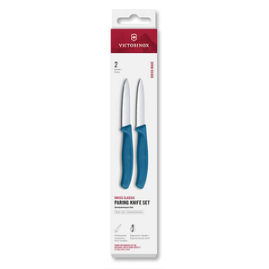Victorinox Swiss Classic Blue 8cm Serrated/Straight 2 Piece Pointed Tip Paring Knife Box Set
