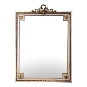 19th Century French Louis XVI Carved Two-Tone Gilt and Paint Beveled Wall Mirror