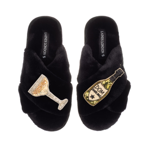 Classic Laines Slippers With Dom Darling Champagne Brooches - Black (M)