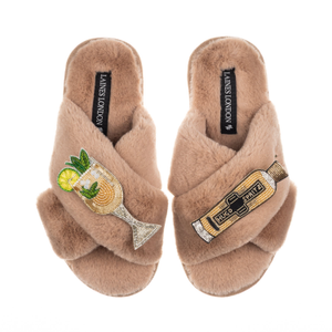 Classic Laines Slippers With Hugo Spritz Brooches - Toffee (XL)