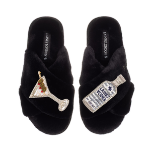 Classic Laines Slippers With Vodka Martini Brooches - Black (XL)