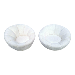 Pottery Barn Polar Bear Faux Fur Ivory Groovy Swivel Chairs- Pair